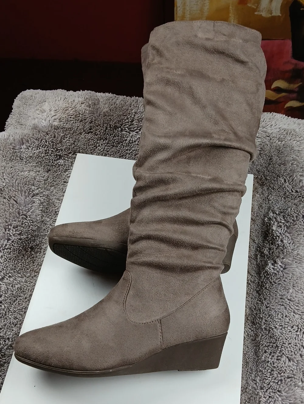 CL by Laundry Taupe Over-the-Knee Wedge Boots